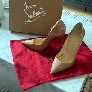 Christian Louboutin Nude Patent Pointed-Toe Stiletto Pumps
